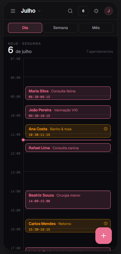 Agenda do dia no Bookly, hora a hora
