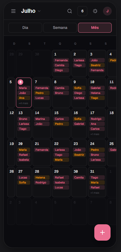 Agenda do mês no Bookly, o mês inteiro numa tela