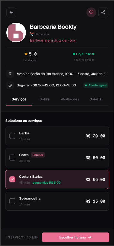 Perfil público do profissional com a lista de serviços no Bookly