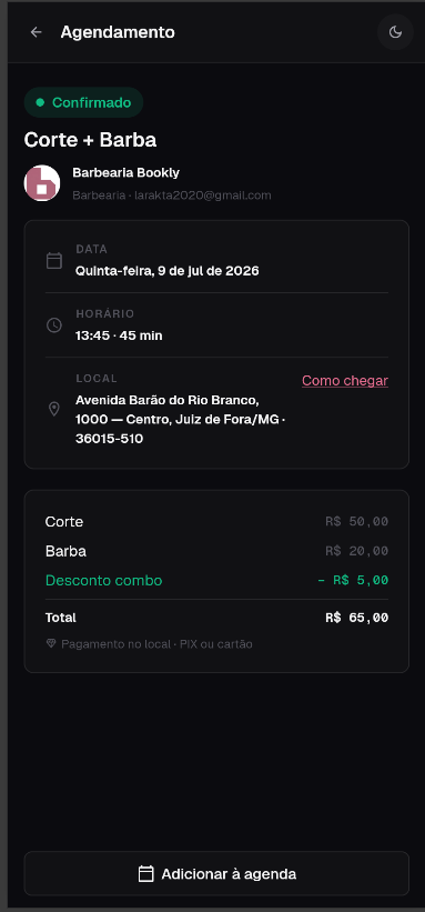 Agendamento confirmado com os detalhes da reserva no Bookly